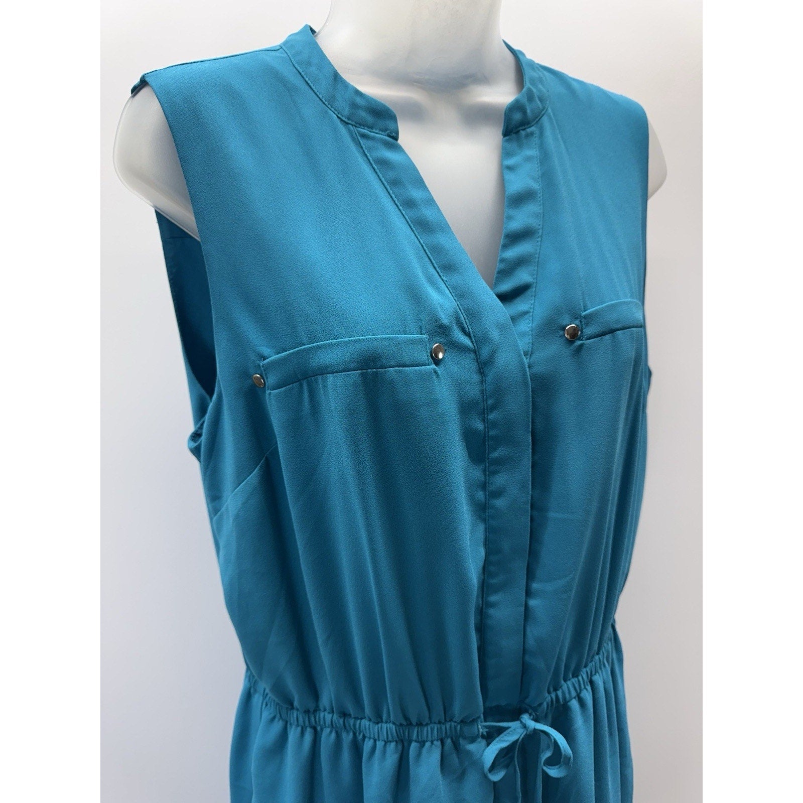 APT. 9 Cinch Waist Sleeveless Green Shirt Dress Sz Women’s L