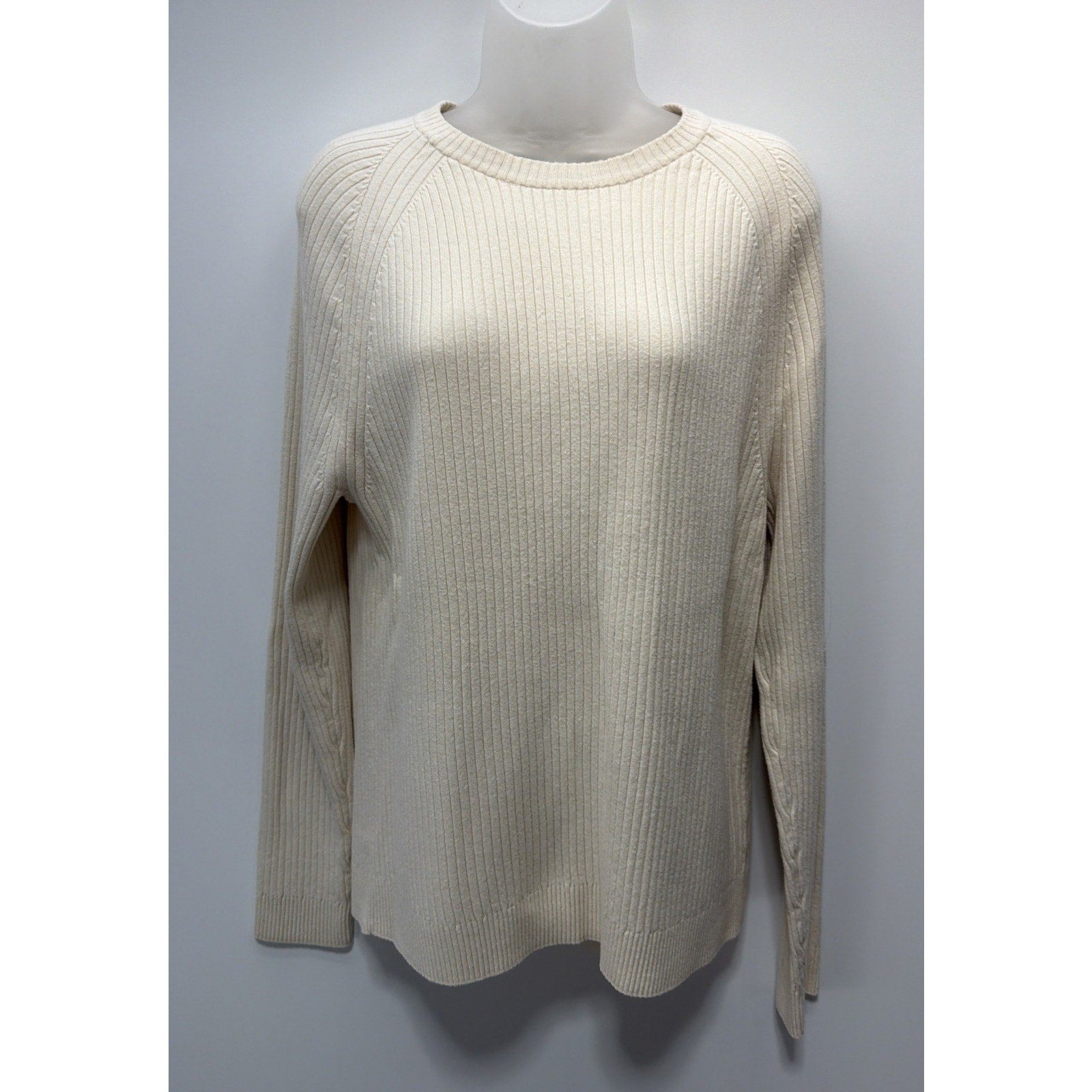 Express Tricot Womens Long Sleeve Pullover Ribbed Sweater Cream Size L