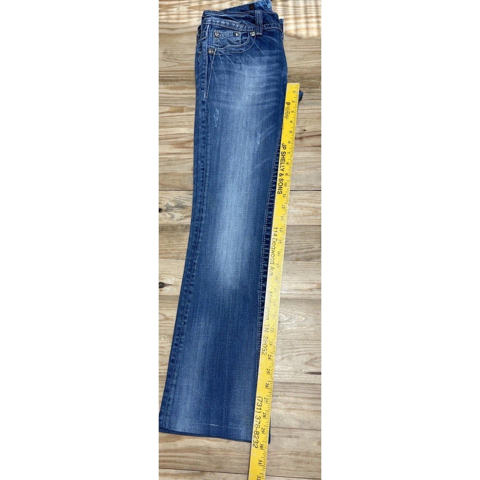 Miss Me Jeans Womens Blue Embellished Distressed Bootcut 27x29.5 Hem