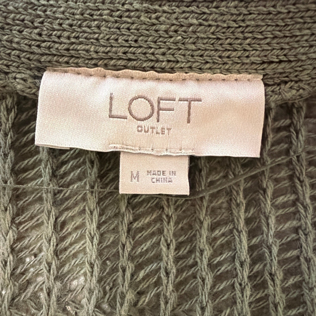 LOFT Green Open Front Lightweight Knit Cardigan Sweater Long Sleeve Size Medium