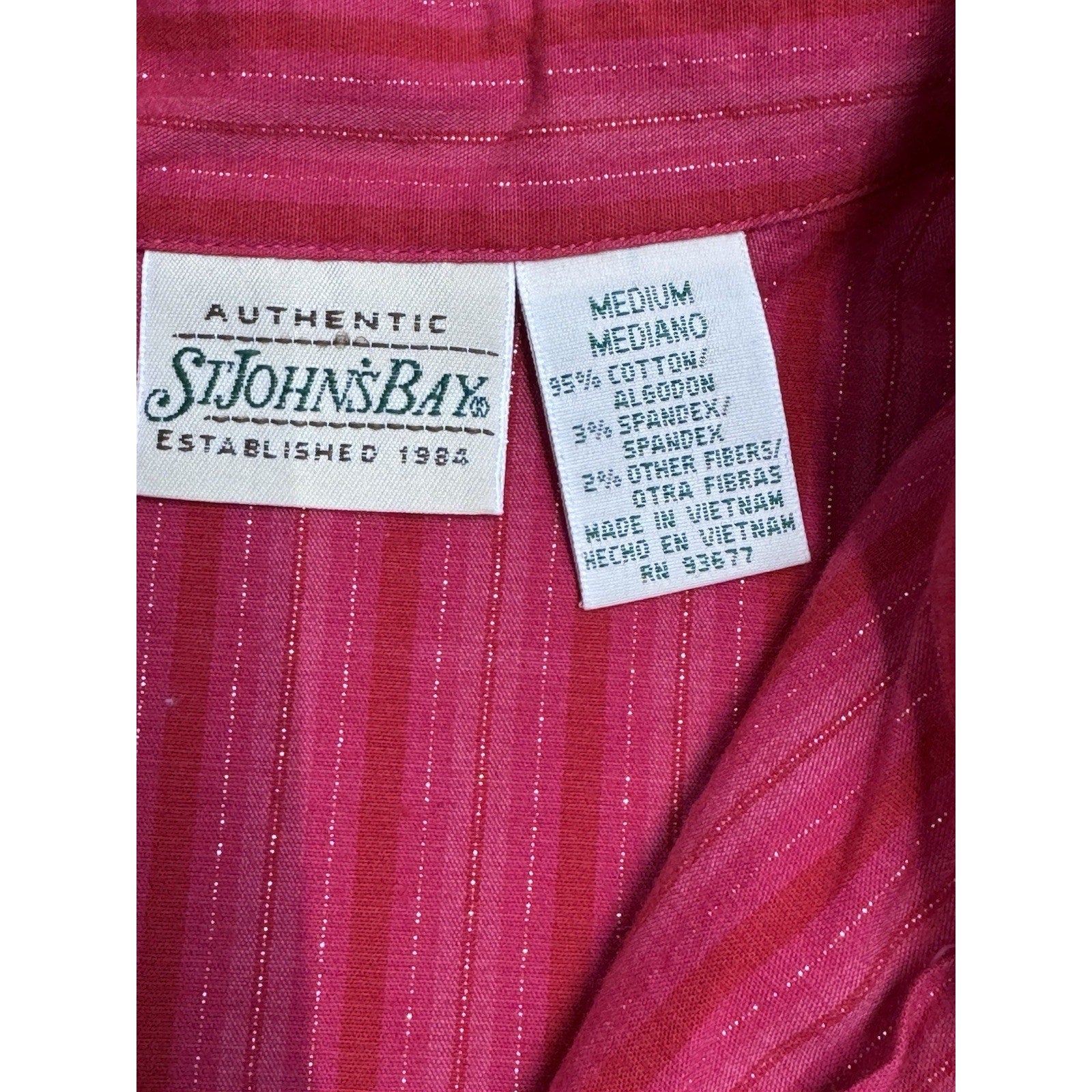 St Johns Bay Shirt Womens Adult Size M Color Red Long Sleeve Button Up Casual