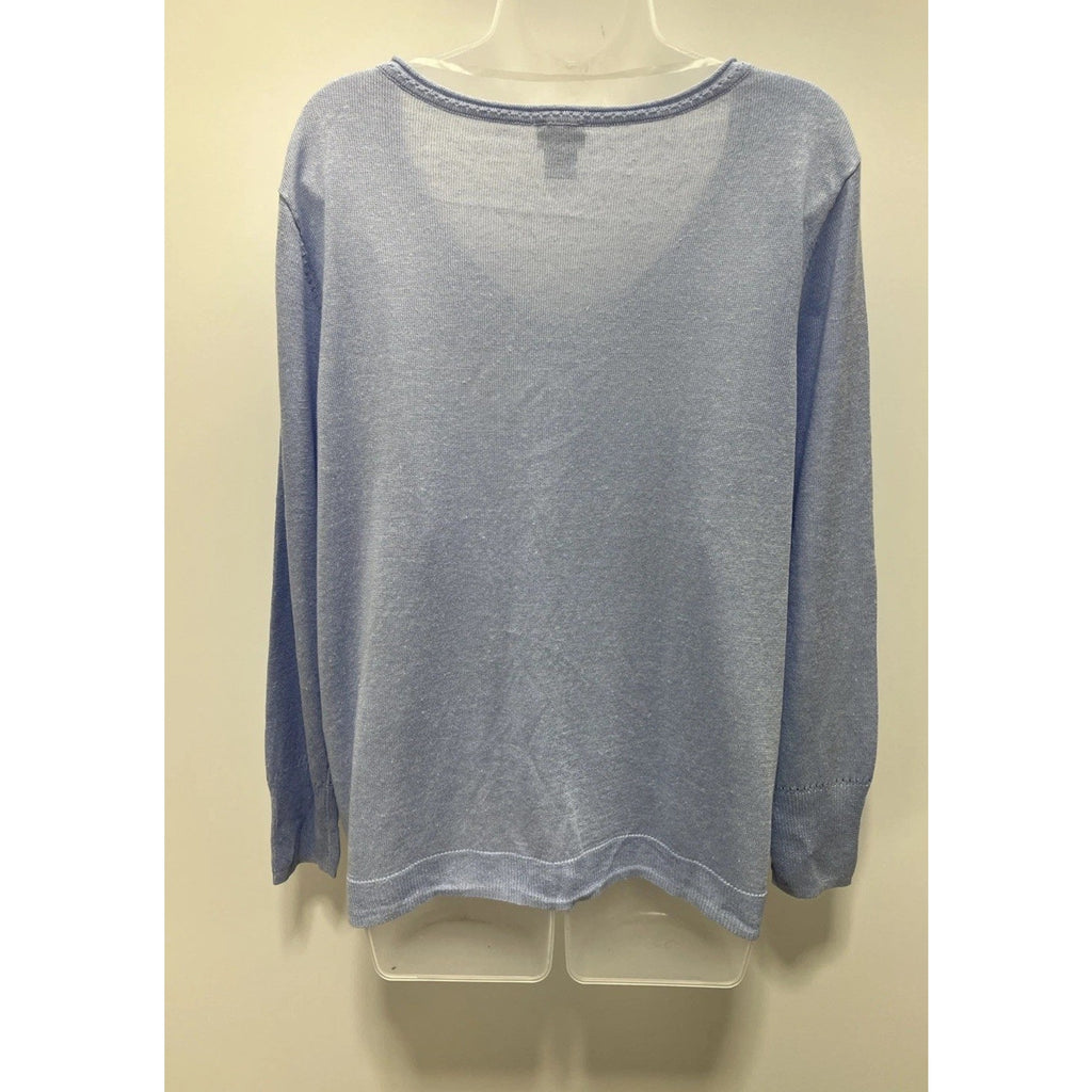 NWT Chicos Pullover Lightweight V Neck Linen Sweater Norwegian Blue Size 2P LP