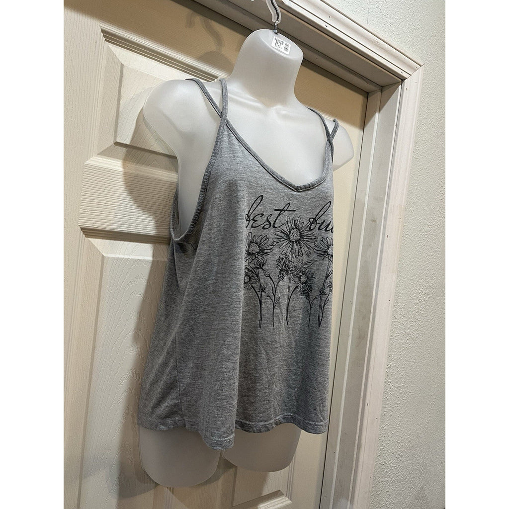 Fifth Sun Bed Buds Gray Floral Print Double Strap Tank Top Women’s Size Large