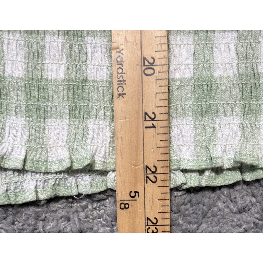 Women’s Blousology White Green Gingham Check Crop Blouse Size Large New