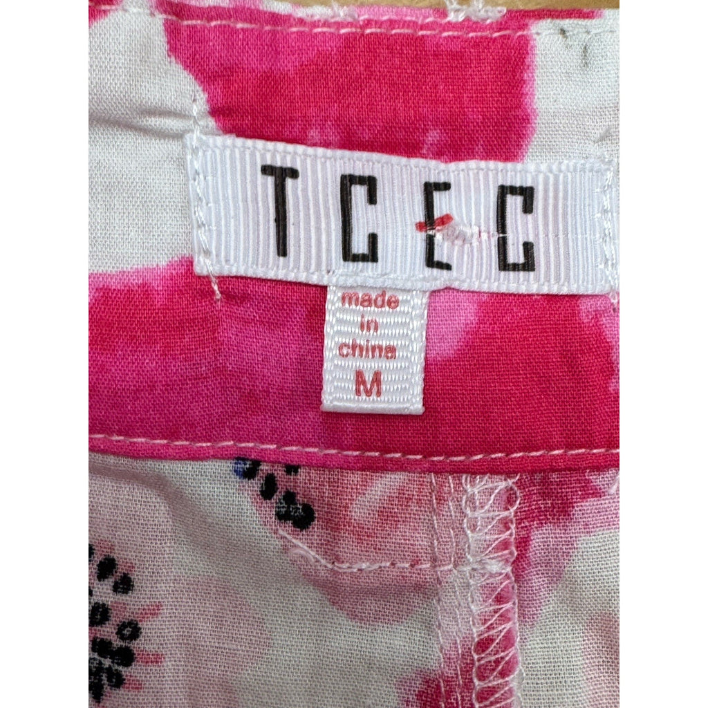 TCEC Pink Floral 100% Cotton Active Athletic Shorts Size Medium Pockets