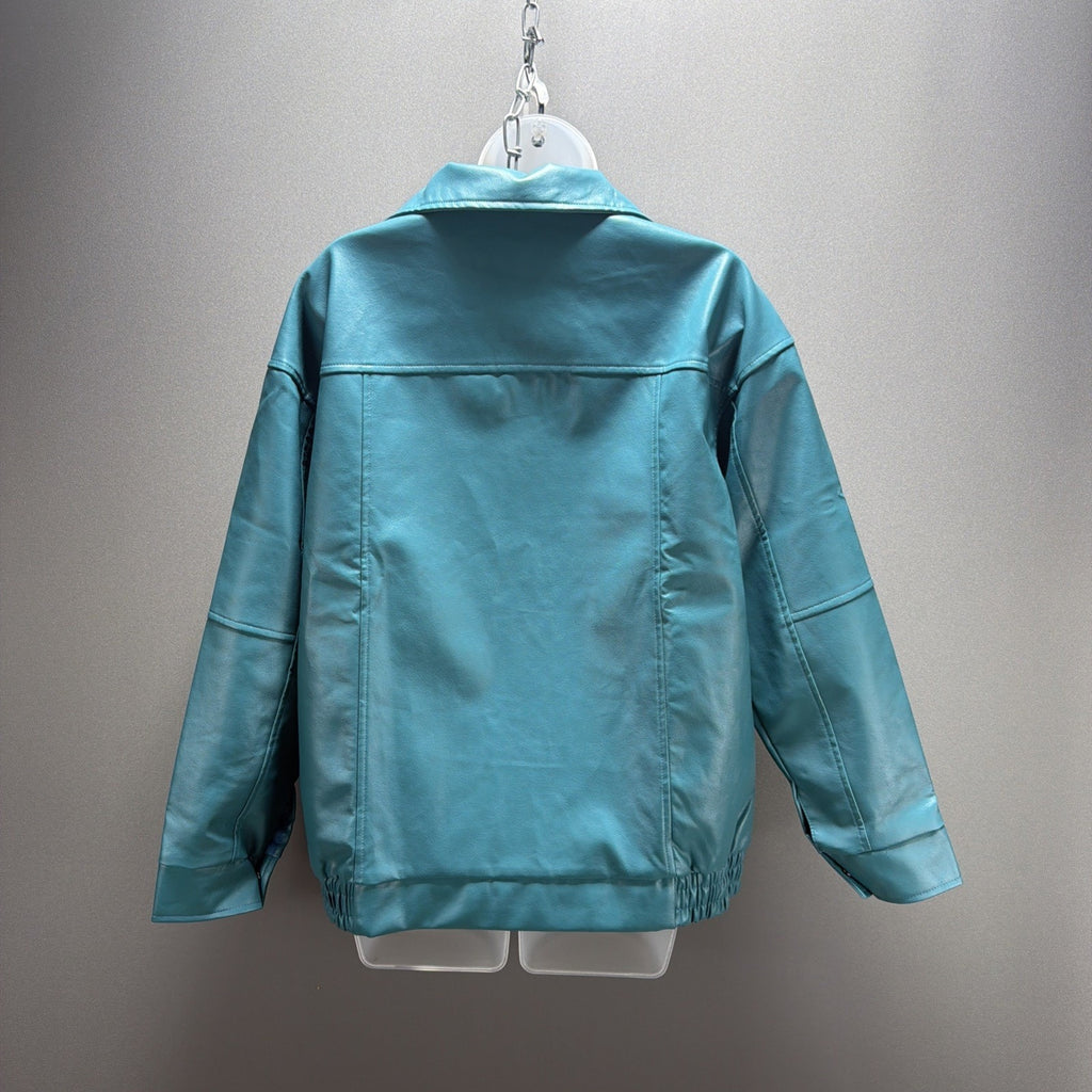 AUTOMET Womens S Oversized Leather Jacket Faux Suede Fashion Motorcycle Coat NWT