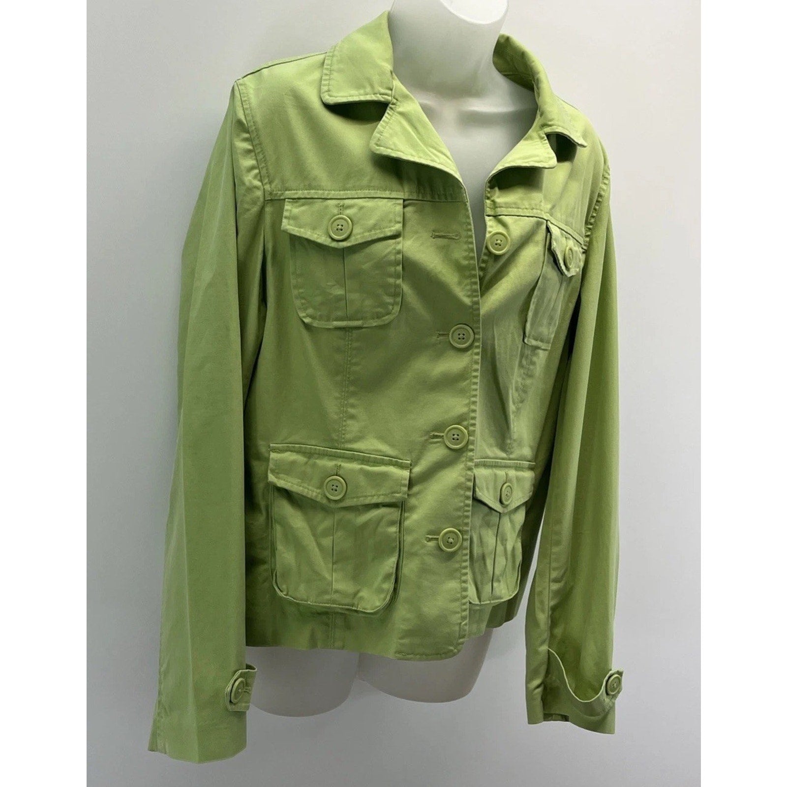 Womens Green TALBOTS Stretch Cotton Safari Utility Jacket 14
