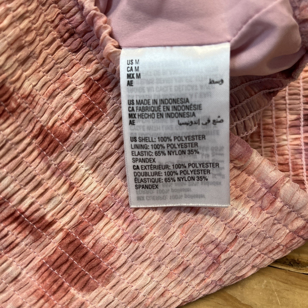 Bar III Top PInk Floral-Print Smocked-Waist Women Sz M NWT