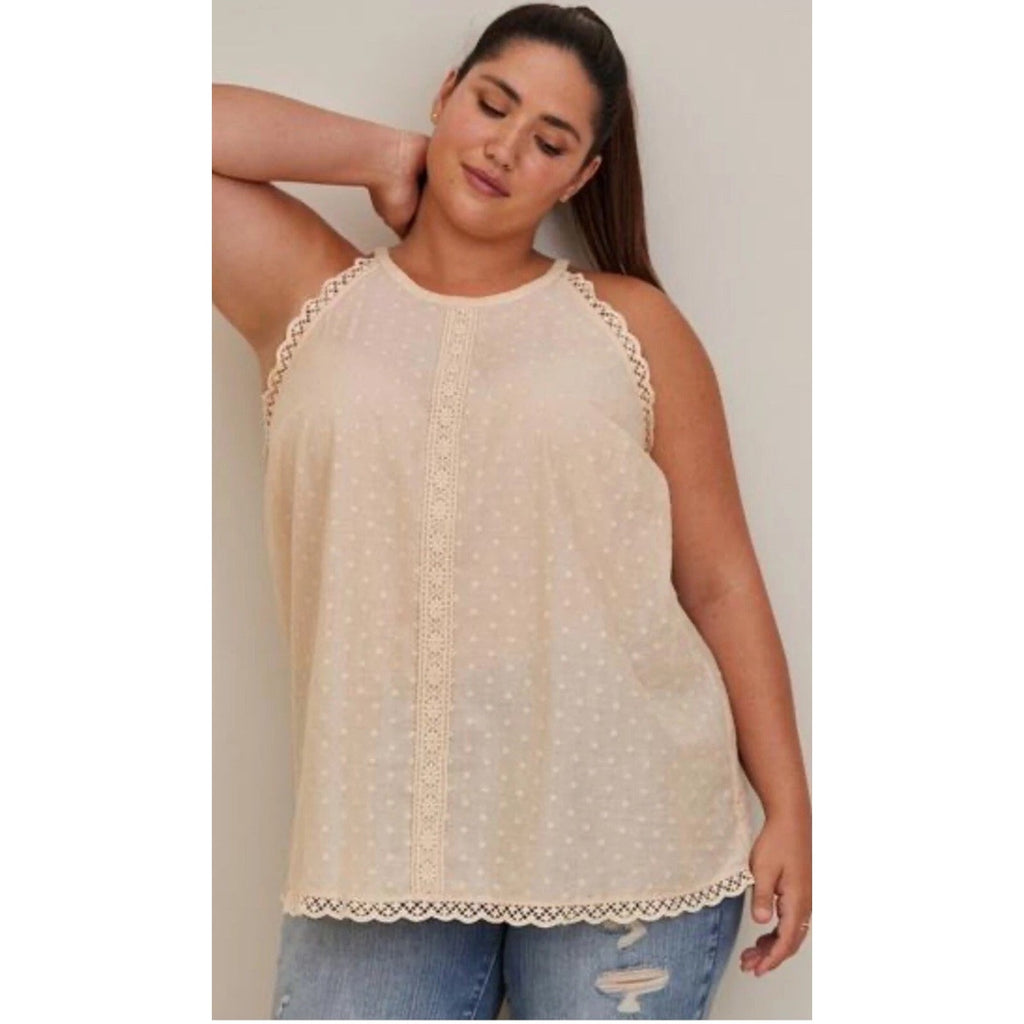 Torrid Goddess Neck Tank - Cotton Clip Dot Sand Taupe Plus Size 4X NWT