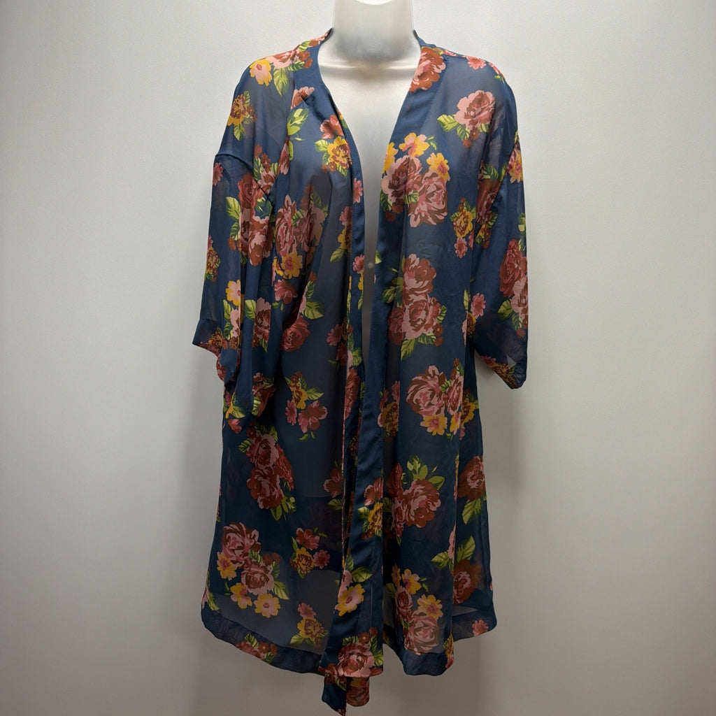 Matilda Jane Watch The Sunrise Blue Floral Open Front Sheer Kimono Size M/L