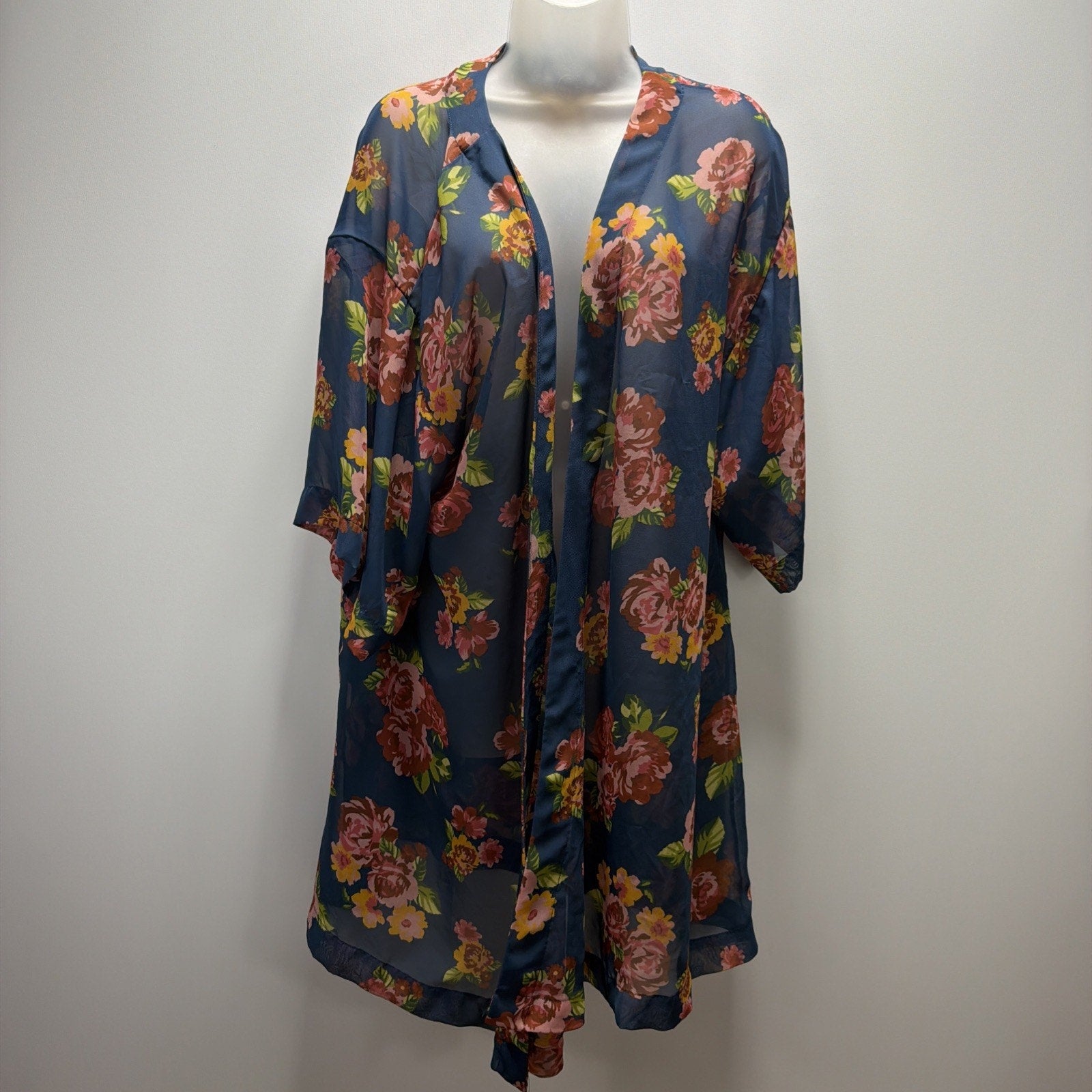 Matilda Jane Watch The Sunrise Blue Floral Open Front Sheer Kimono Size M/L