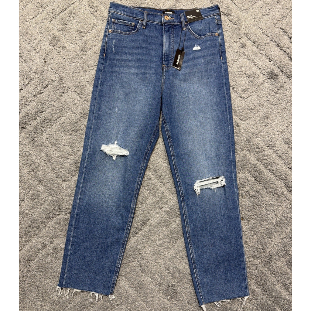 New Express Mom Jeans Super High Rise Women’s Sz 8R Distressed Denim Jeans Pants