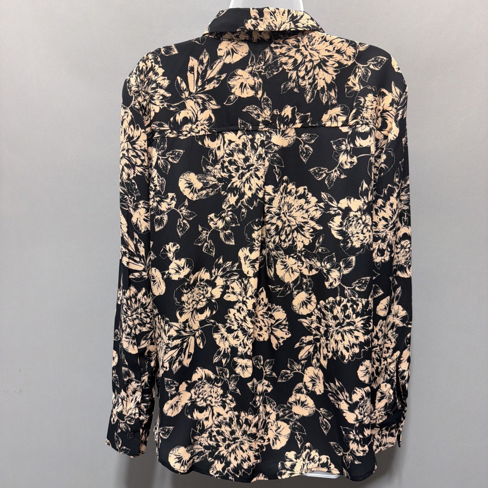 Maurices Black Sheer Floral Blouse Long Sleeve Button Down Womens Size L NWT