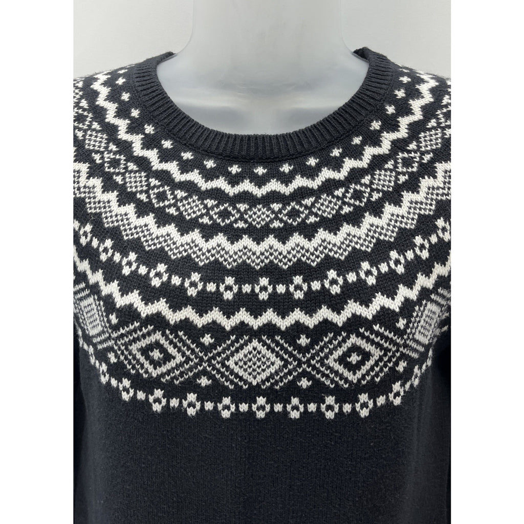 Talbots Nordic Print Sweater Size XS Black White Dolman Sleeves