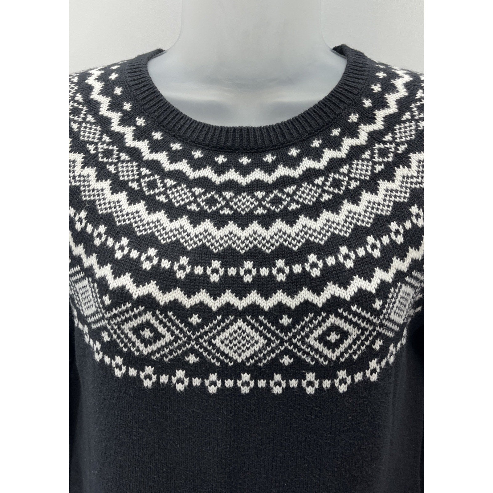 Talbots Nordic Print Sweater Size XS Black White Dolman Sleeves