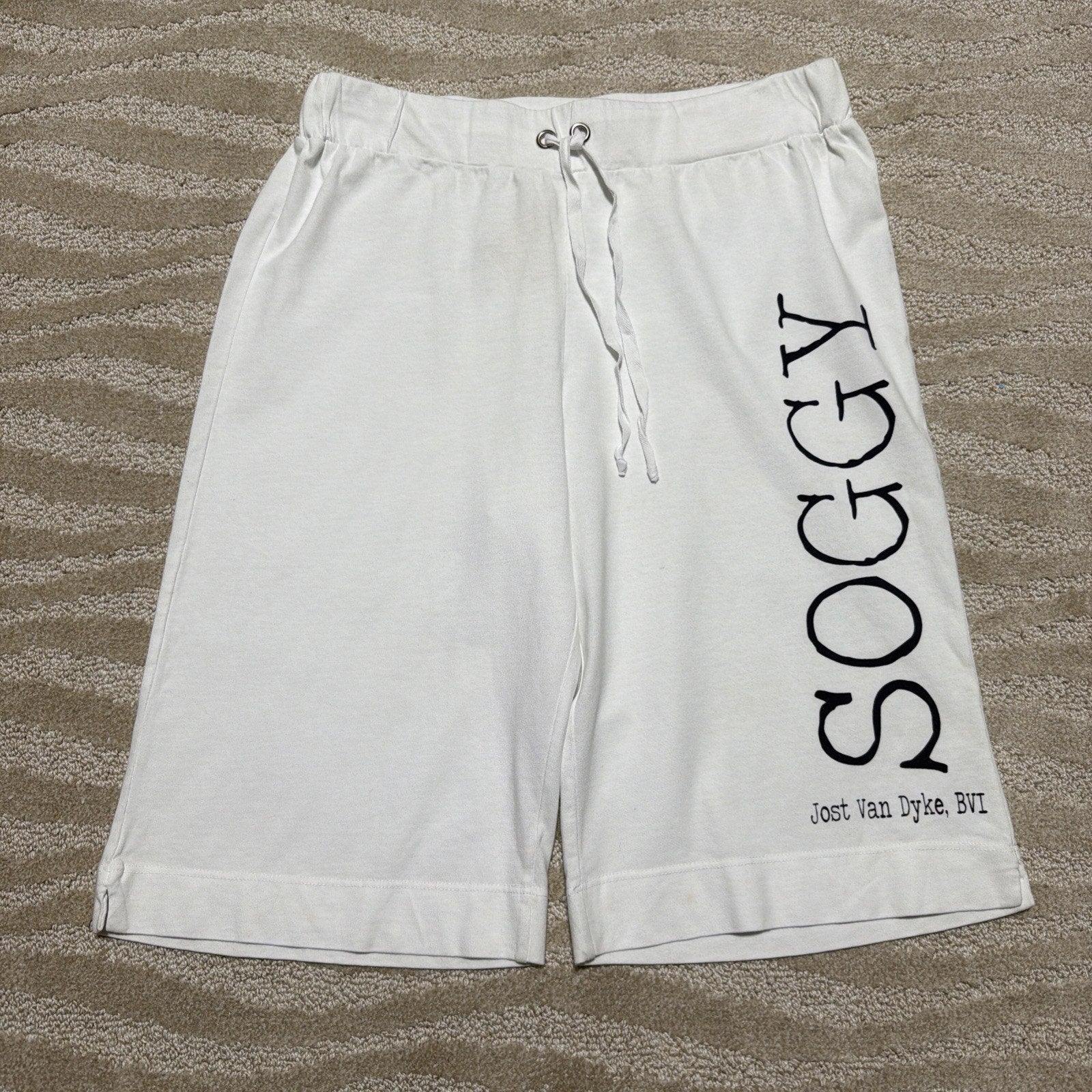 Womens White Bold Spirit Knit Jersey Bermuda Shorts. Size L NWT Made USA