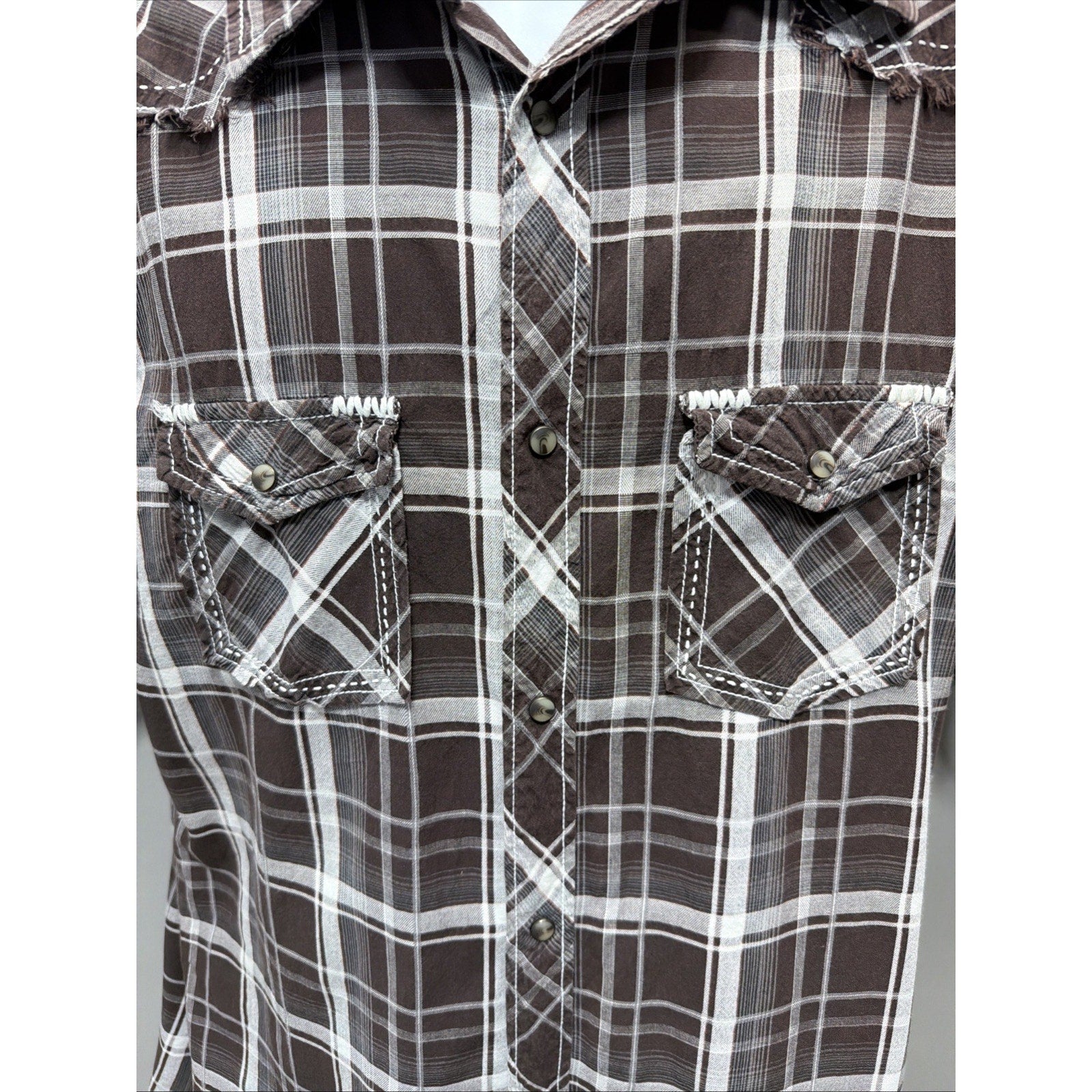 BKE Shirt Men's XL Western Thick Stitch Pearl Snap Short Sleeve Athletic Fit