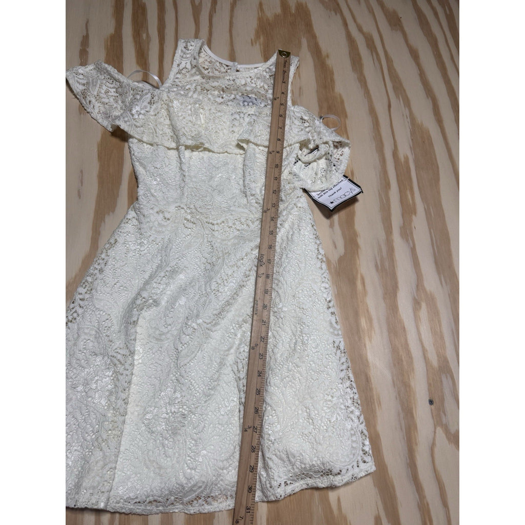 B Darlin Ivory Lace Cold Shoulder Fit Flare Dress Juniors 5/6 NWT Macy’s Party
