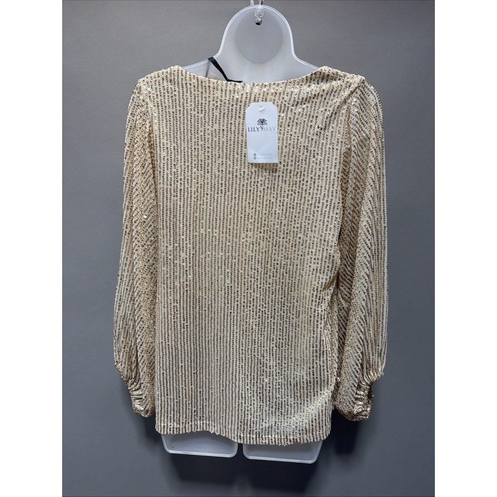 Vine & Love Oversized Balloon Sleeve Gold Sequin V Neck Top Size Small NEW!!