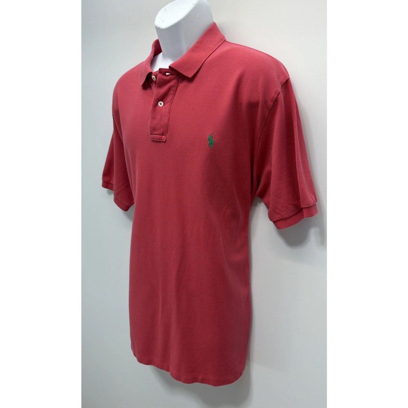 VTG S/S POLO Ralph Lauren Peach Cotton Small Logo Button Collared Shirt Mens XXL