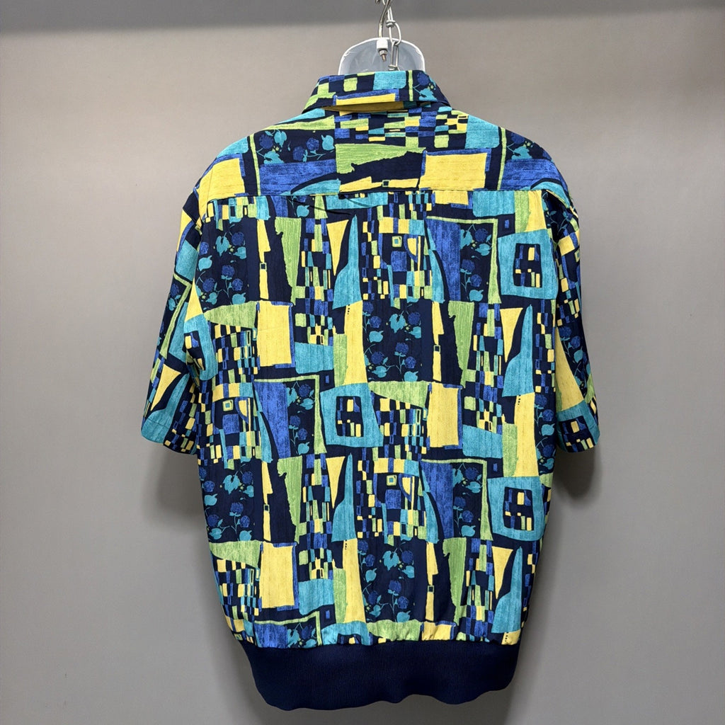 Massoti Italy Shirt Men L Short Sleeve 1/4 Button Abstract Golf Beach Luxury NWT
