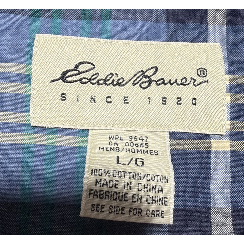 Eddie Bauer Shirt Mens L Blue Plaid Pocket Button Down Casual Western