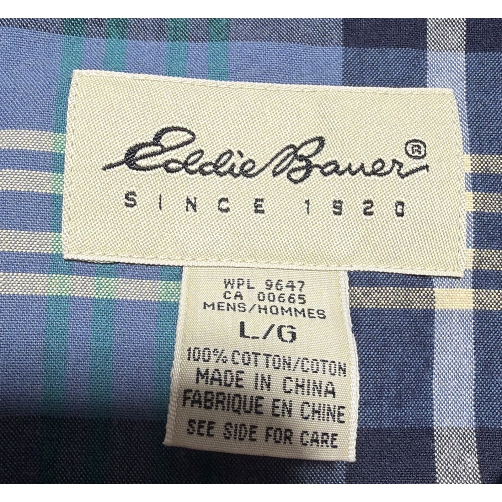 Eddie Bauer Shirt Mens L Blue Plaid Pocket Button Down Casual Western