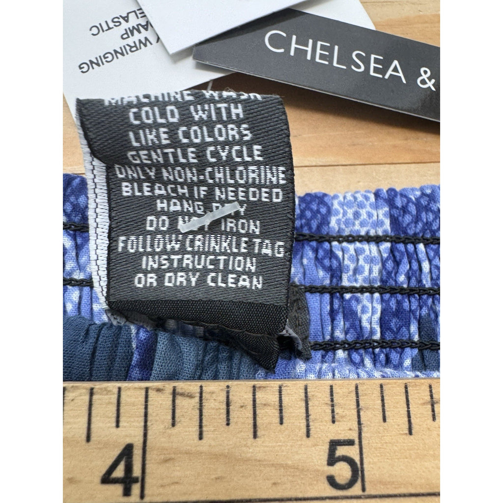 CHELSEA & THEODORE Blue Print Ruffle Tie Tiered Mini Dress Women’s Small NWT