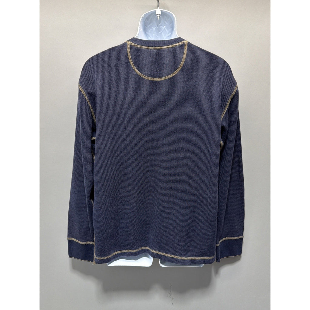Men's Navy Blue Eddie Bauer Waffle Knit Shirt Long Sleeve 100% Cotton Size M Y2K