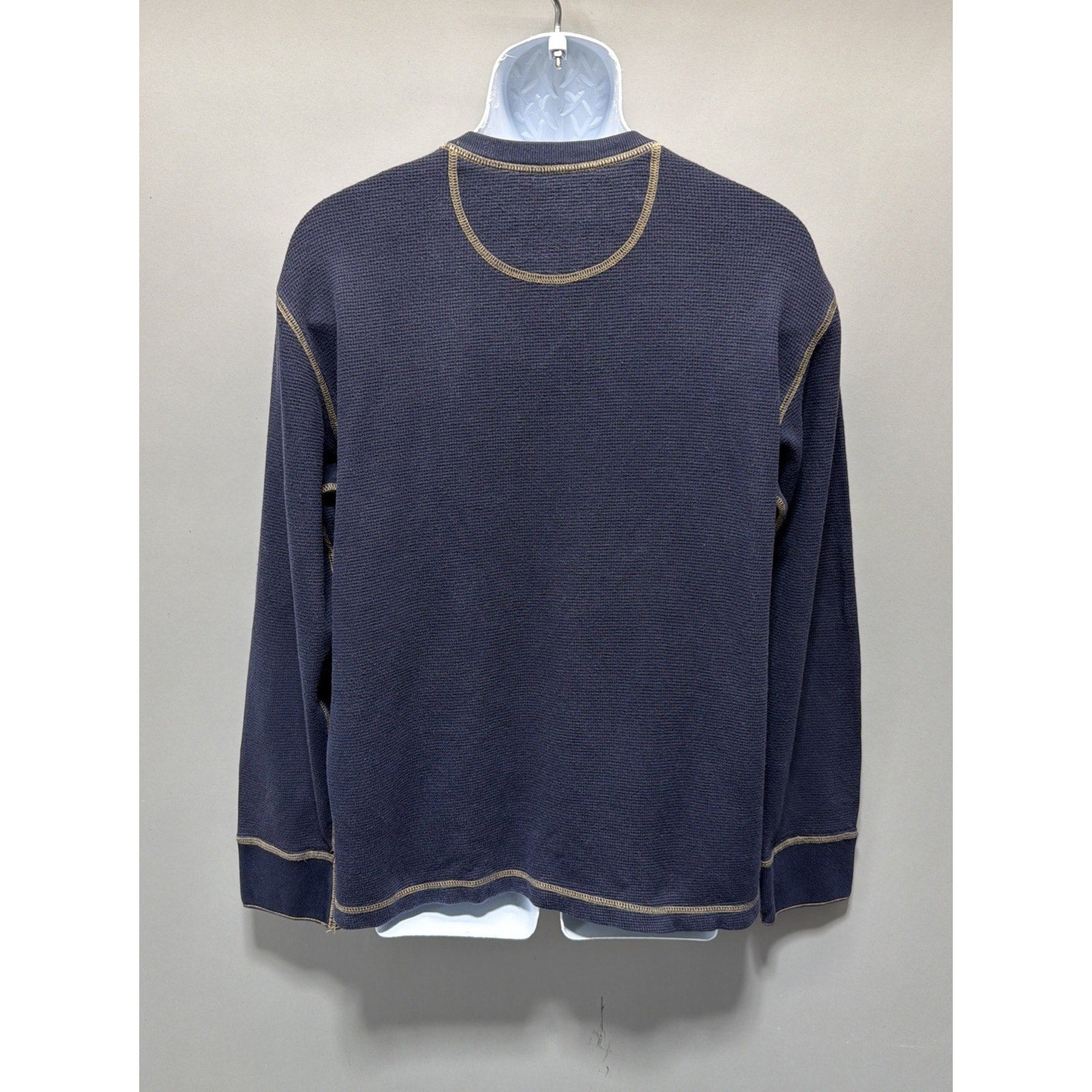 Men's Navy Blue Eddie Bauer Waffle Knit Shirt Long Sleeve 100% Cotton Size M Y2K