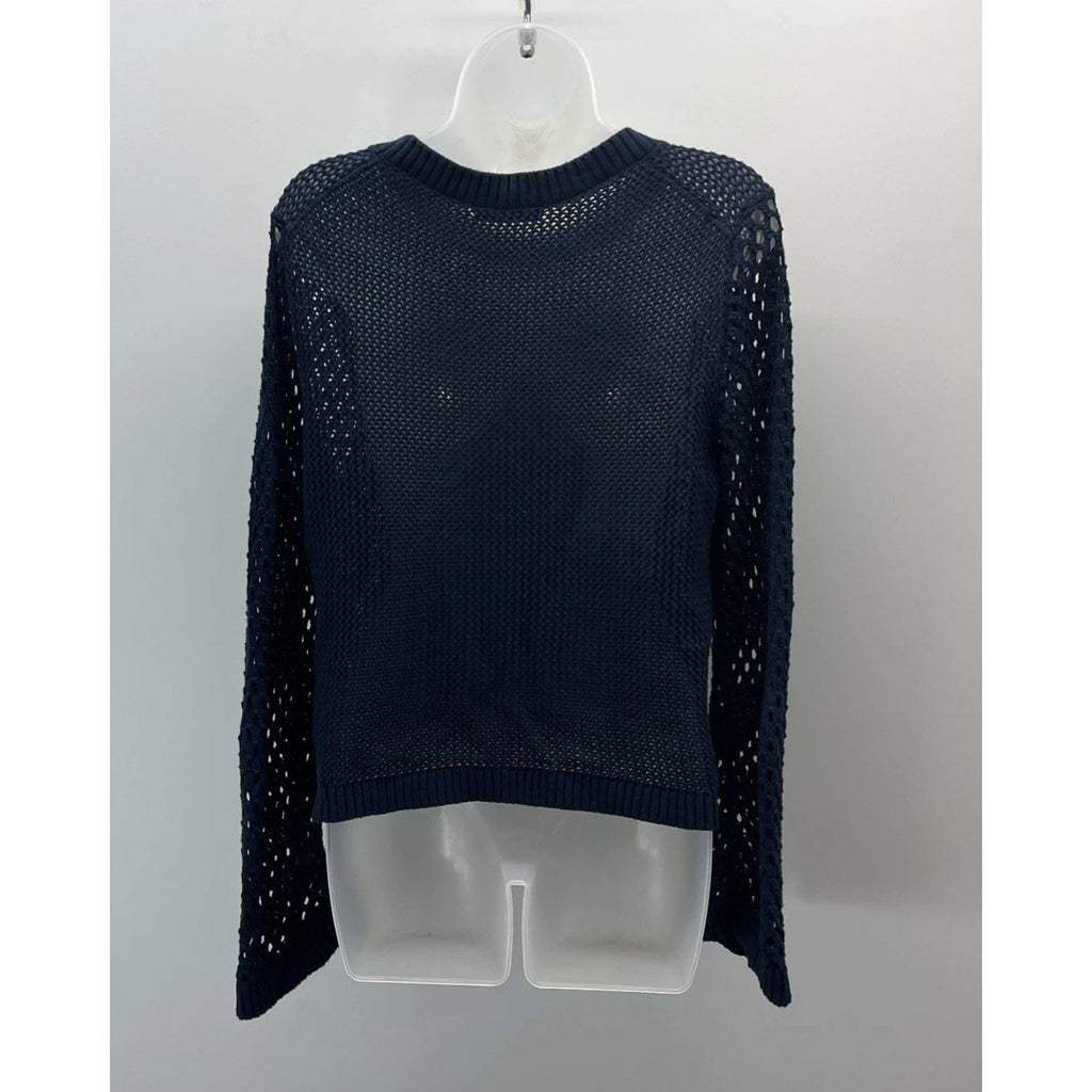 J. Crew Womens Pullover Sweater Open Knitted Crew Neck Navy Blue Size M