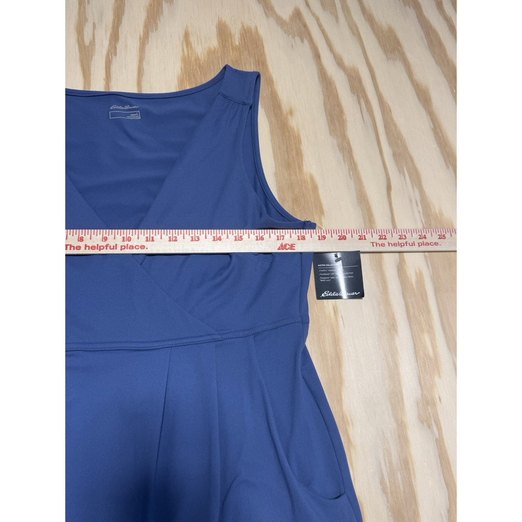 Eddie Bauer Aster Crossover Dress Women’s Large Blue Sleeveless Pocket New