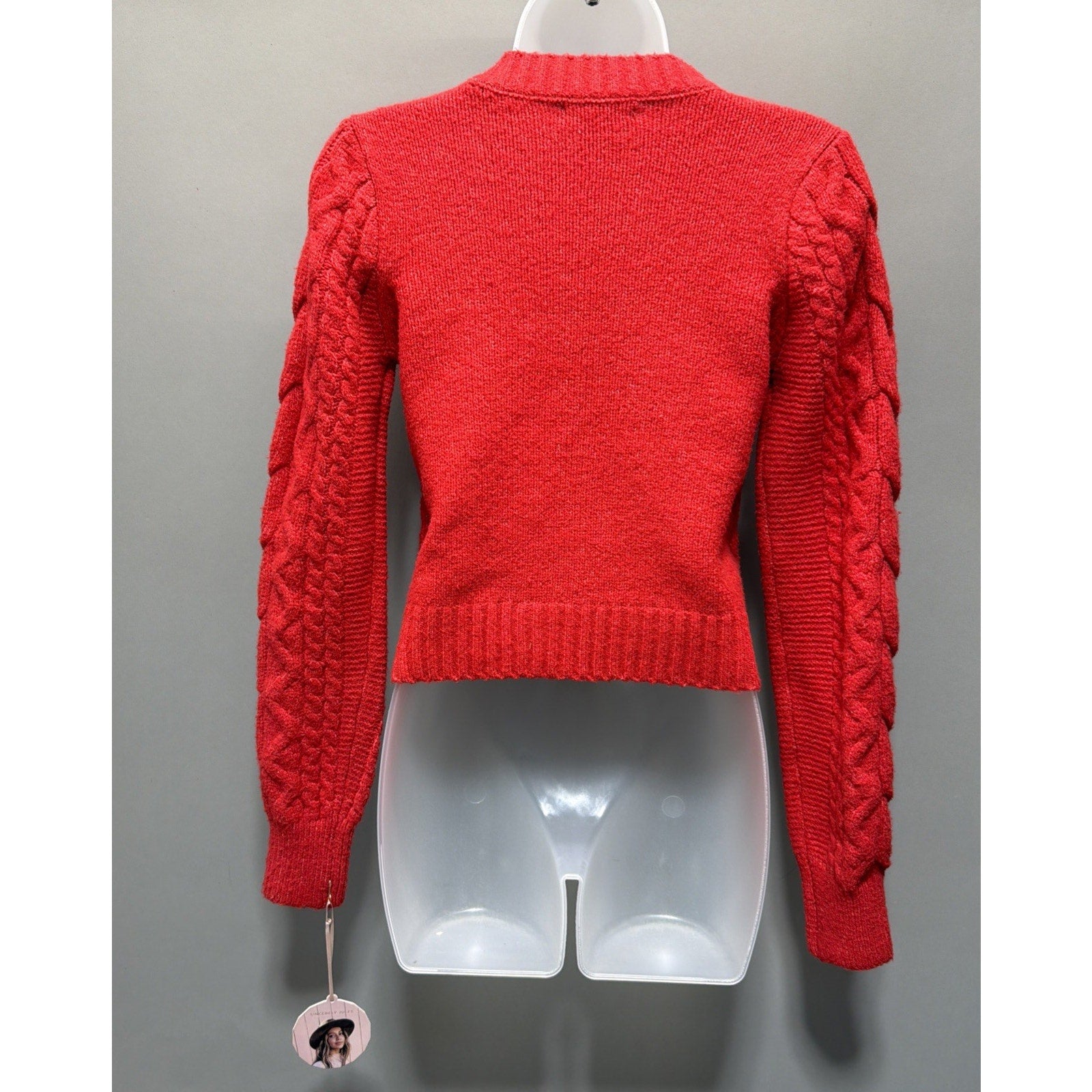 New Sincerely Jules Women's Red Cable Knit Crop Super Soft Sweater Size XS NWT
