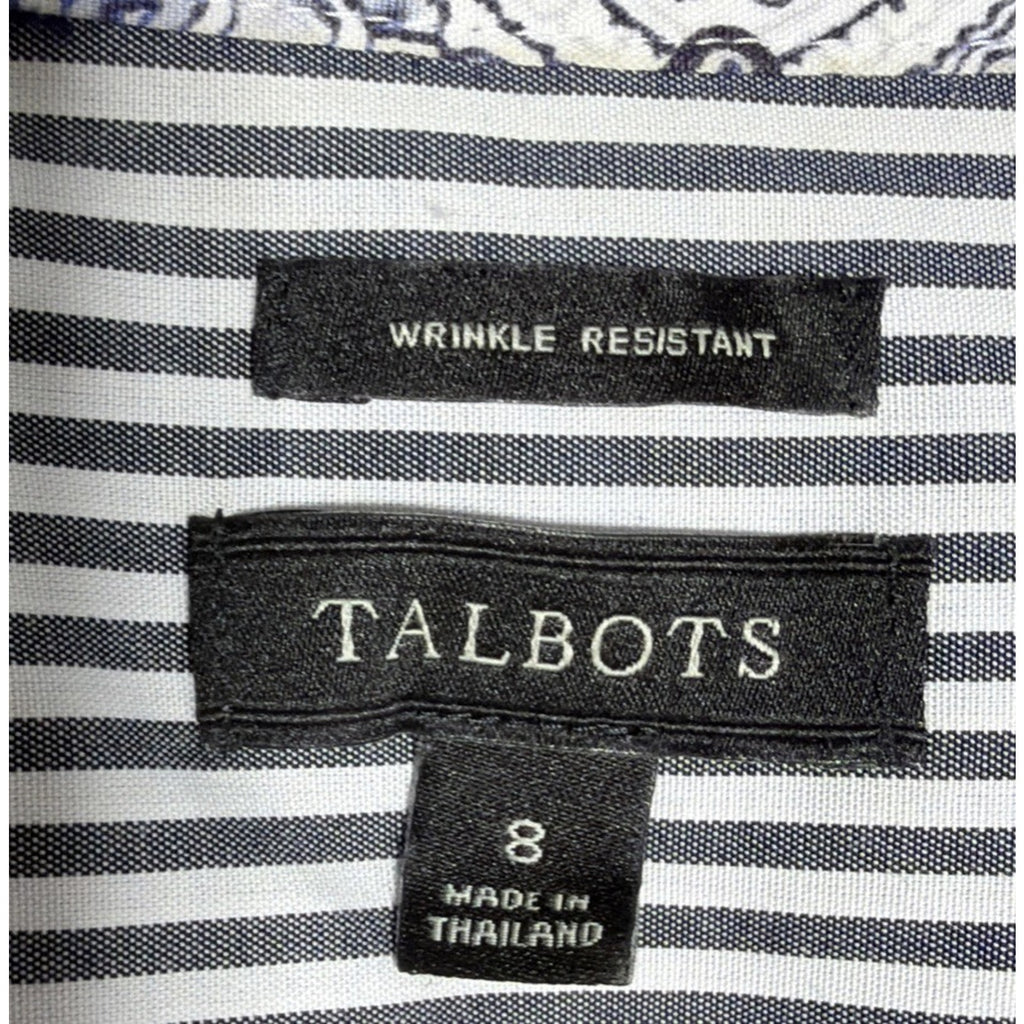 Talbots Wrinkle Resistant Striped Gray White Button Up Shirt 8 Career Preppy