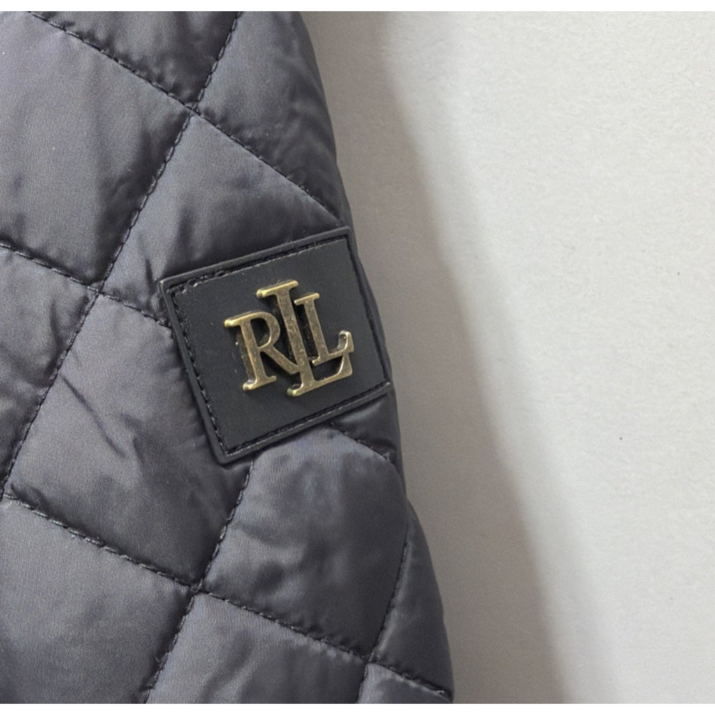 Lauren Ralph Lauren Black Label Quilted Vegan Leather Trim Hooded Coat Size M