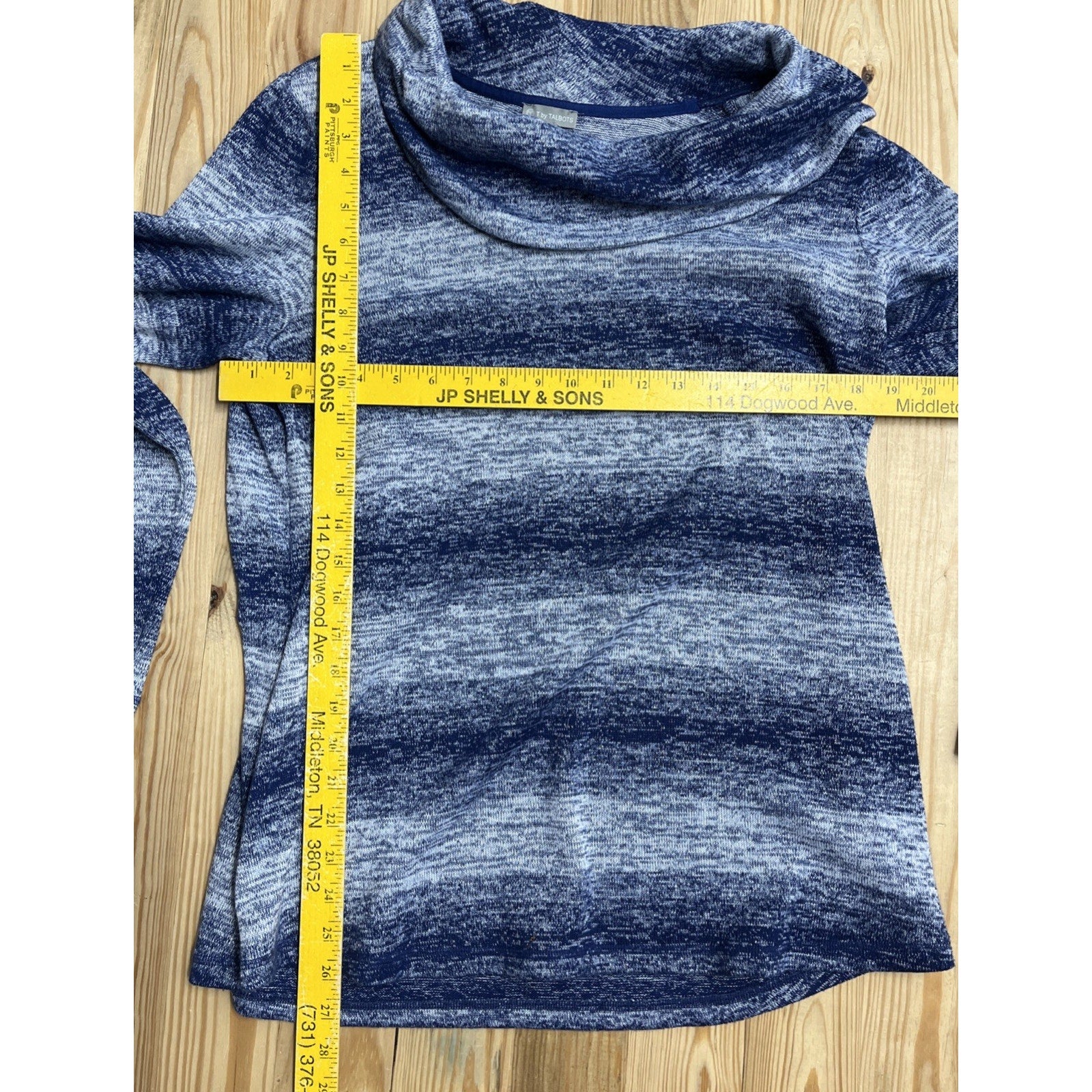 T by Talbots Ombre Stripe Cowl Pullover size Large Blue