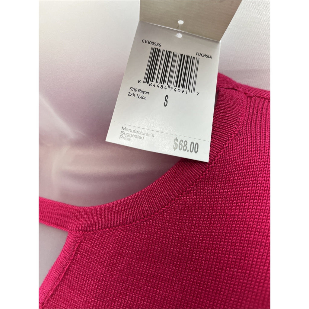 NWT CARMEN MARC VALVO, Size S Pink Ribbed Knit, Top w/Keyhole Neck