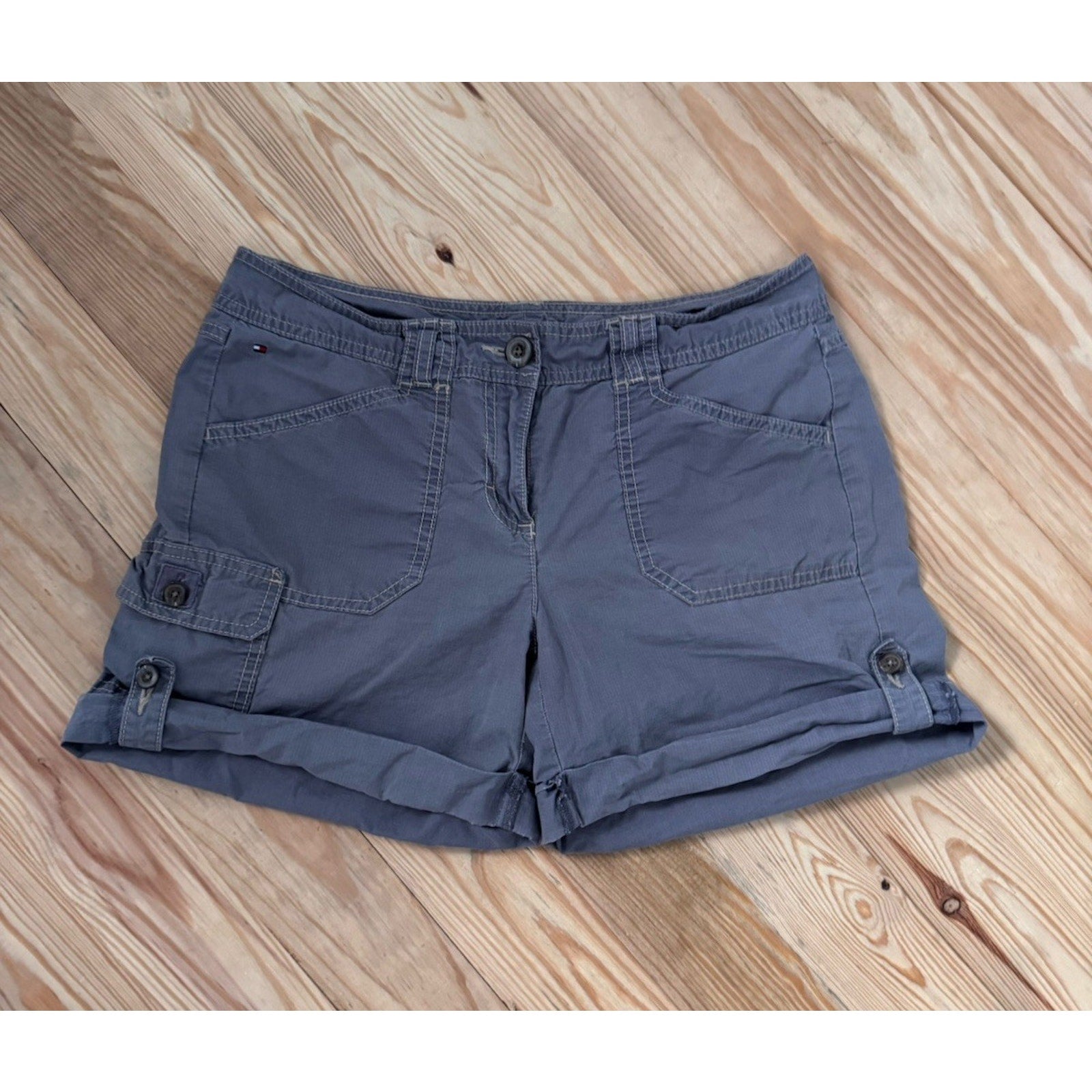 Tommy Hilfiger Shorts Women’s Size 6 Rolled Cuff Cargo Pockets Rip Stop Khaki