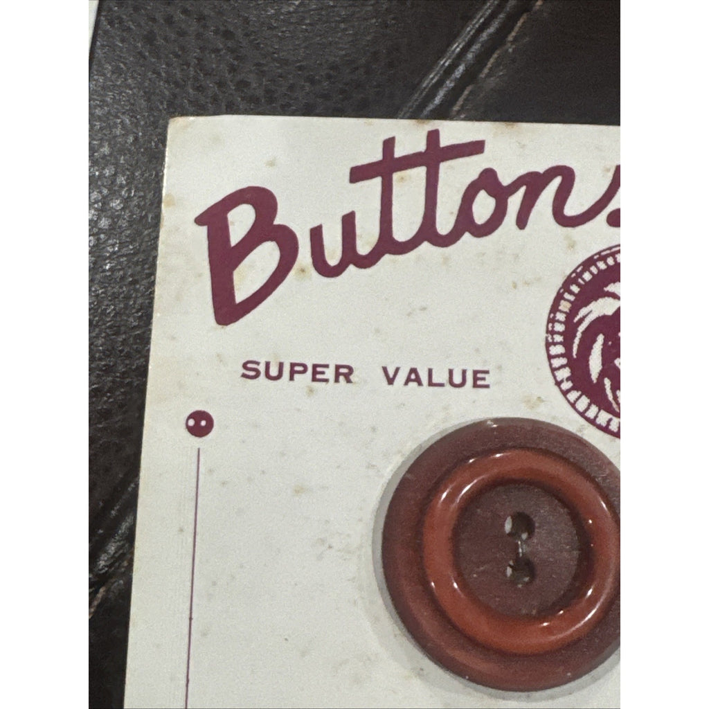 6 Brown Rust 2-Hole Coat Buttons 1¼” on Original Cards Sewing Craft Lot