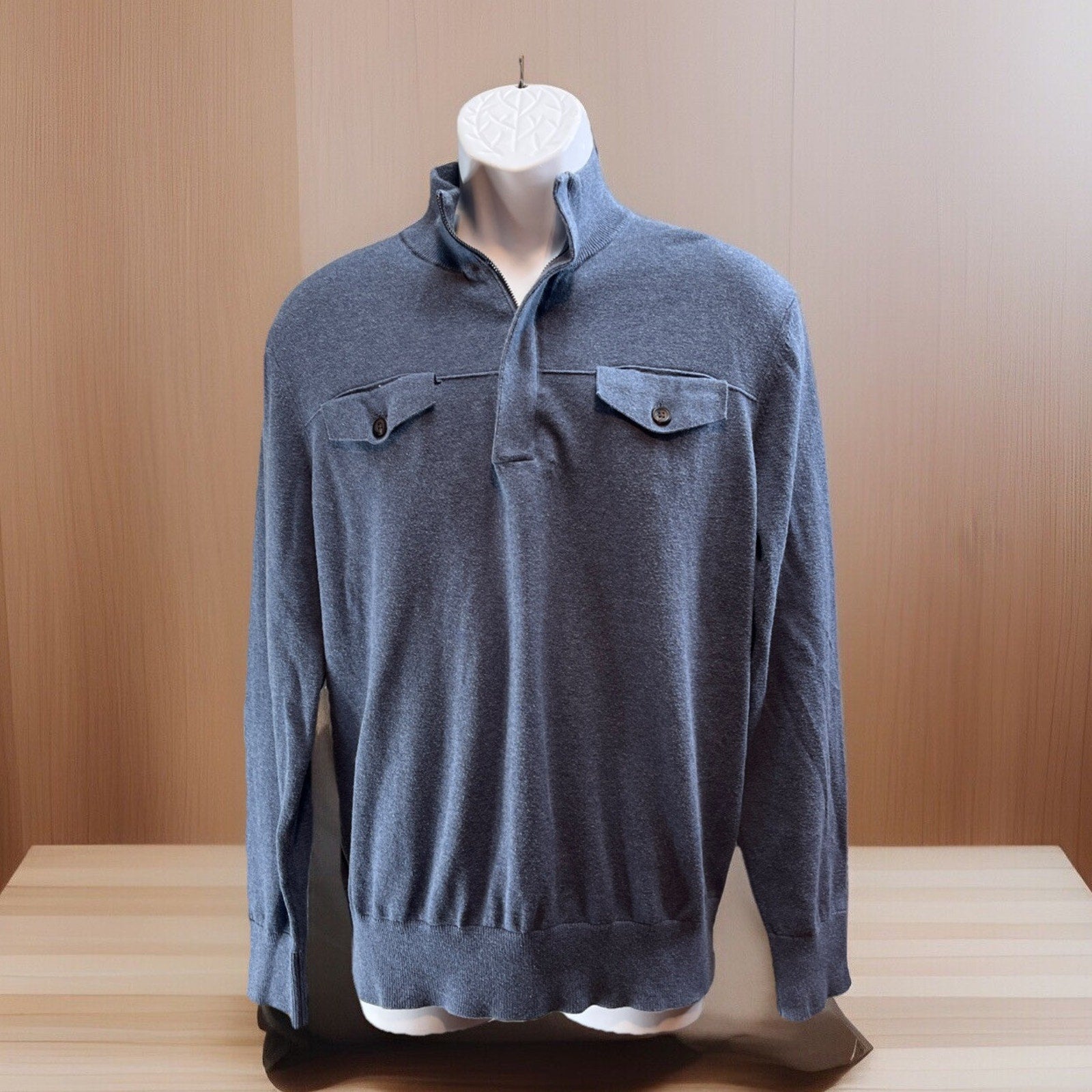 Banana Republic Men's Blue 100% Cotton 1/4 Zip Long Sleeve Shirt Size L