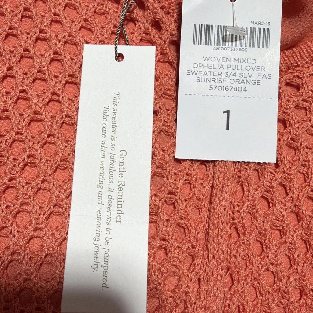 Chicos Mesh Sweater Size 1/M Sunrise Orange Knit Lined Long Sleeve Tunic NWT