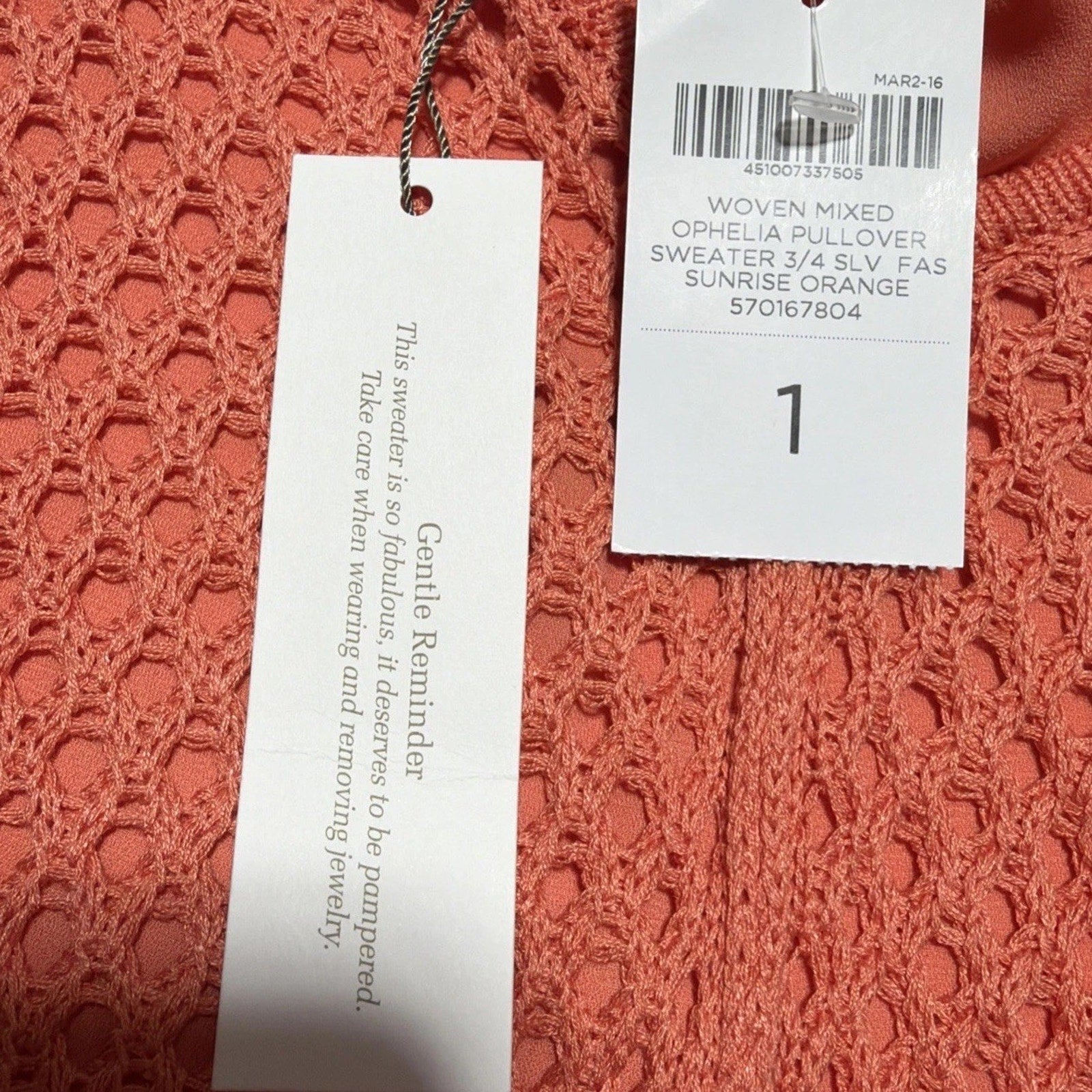 Chicos Mesh Sweater Size 1/M Sunrise Orange Knit Lined Long Sleeve Tunic NWT