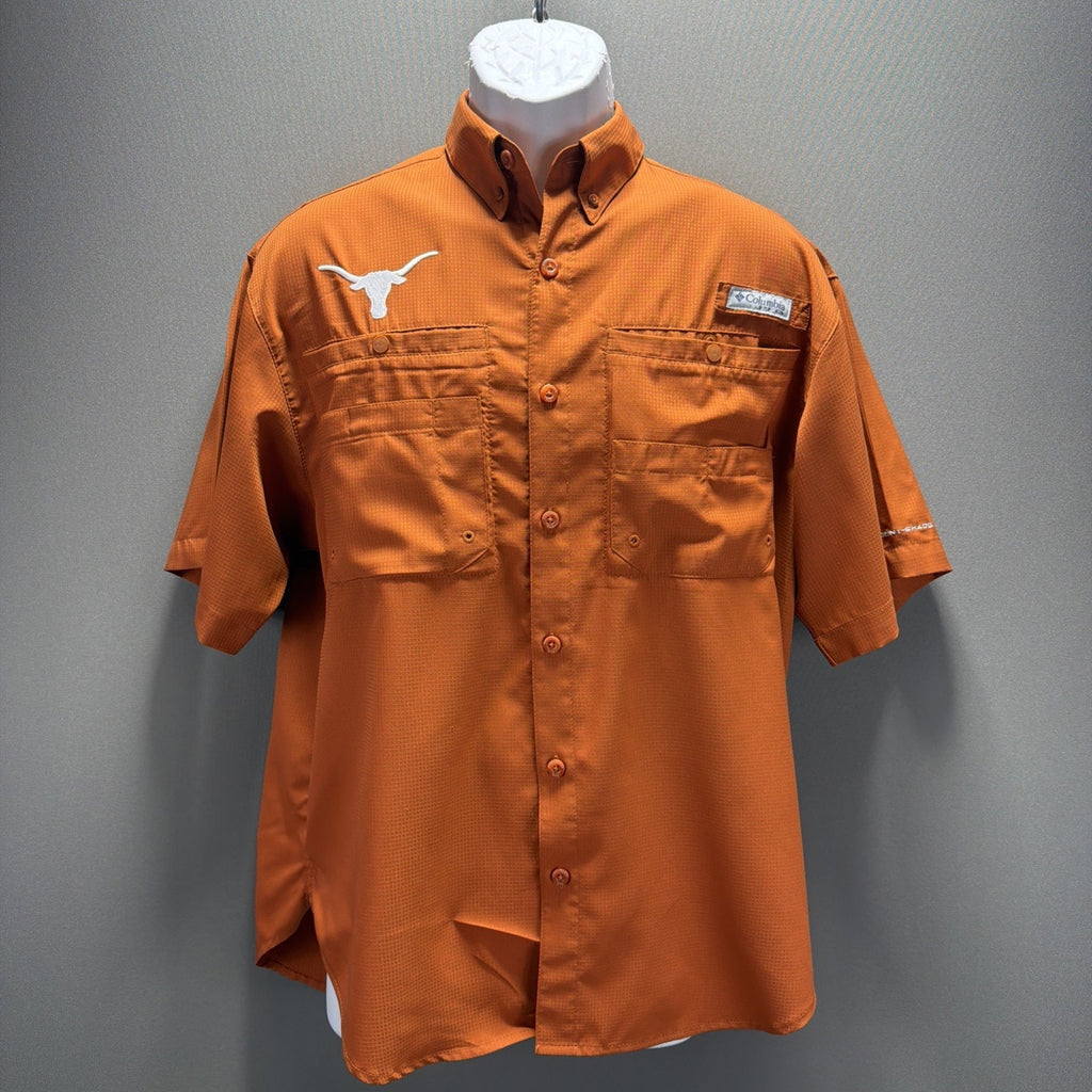 MENS COLUMBIA PFG - UNIV OF TEXAS LONGHORNS TAMIAMI SHIRT Burnt Orange S Excelle