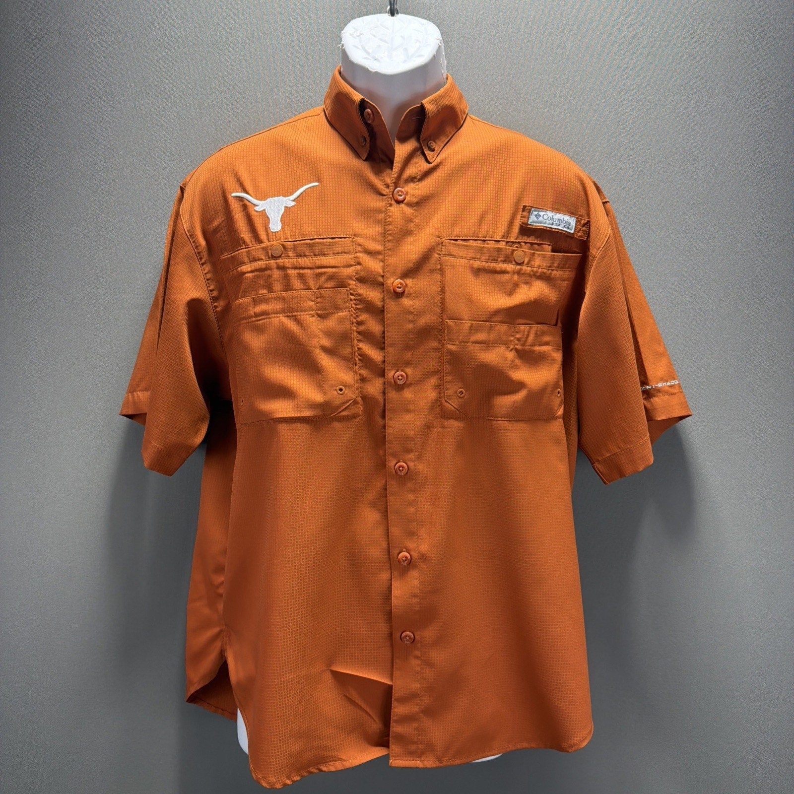 MENS COLUMBIA PFG - UNIV OF TEXAS LONGHORNS TAMIAMI SHIRT Burnt Orange S Excelle