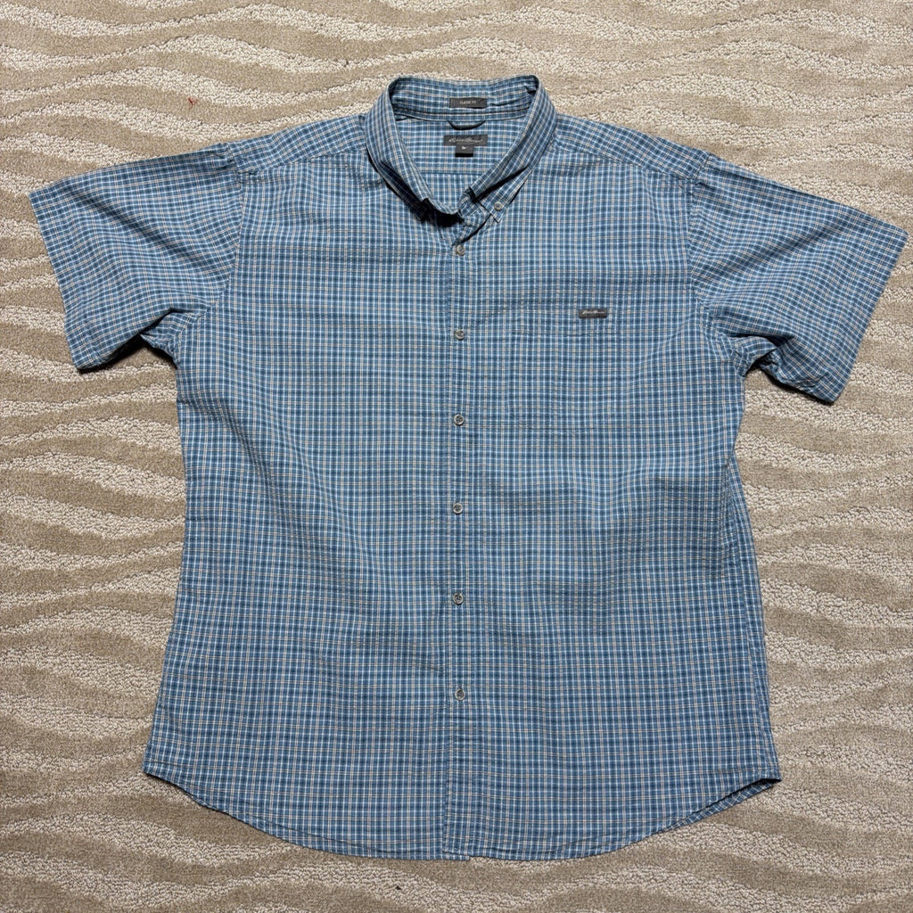 Eddie Bauer Button Down Cotton Shirt Blue Plaid Classic Fit Short Sleeve XL