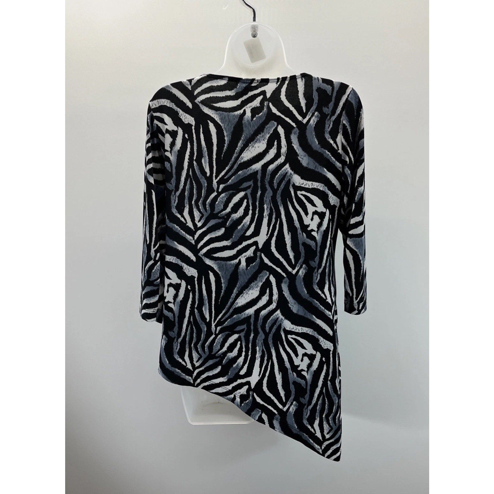 Chico's Zebra Striped Asymmetrical 3/4 Sleeve Top sz 0 Made In USA