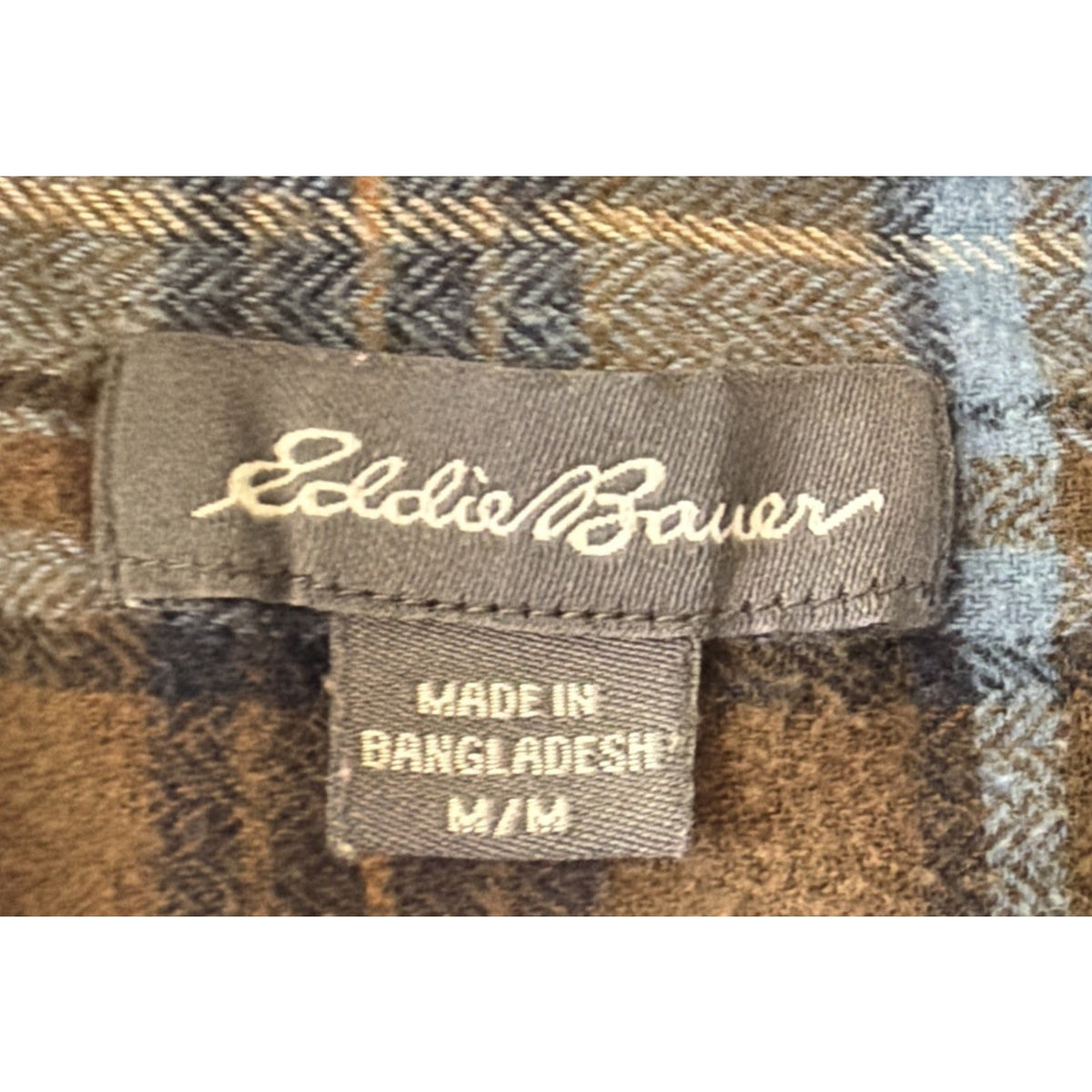 Eddie Bauer Shirt Blue Brown Plaid Flannel Mens Size Medium Outdoor Casual