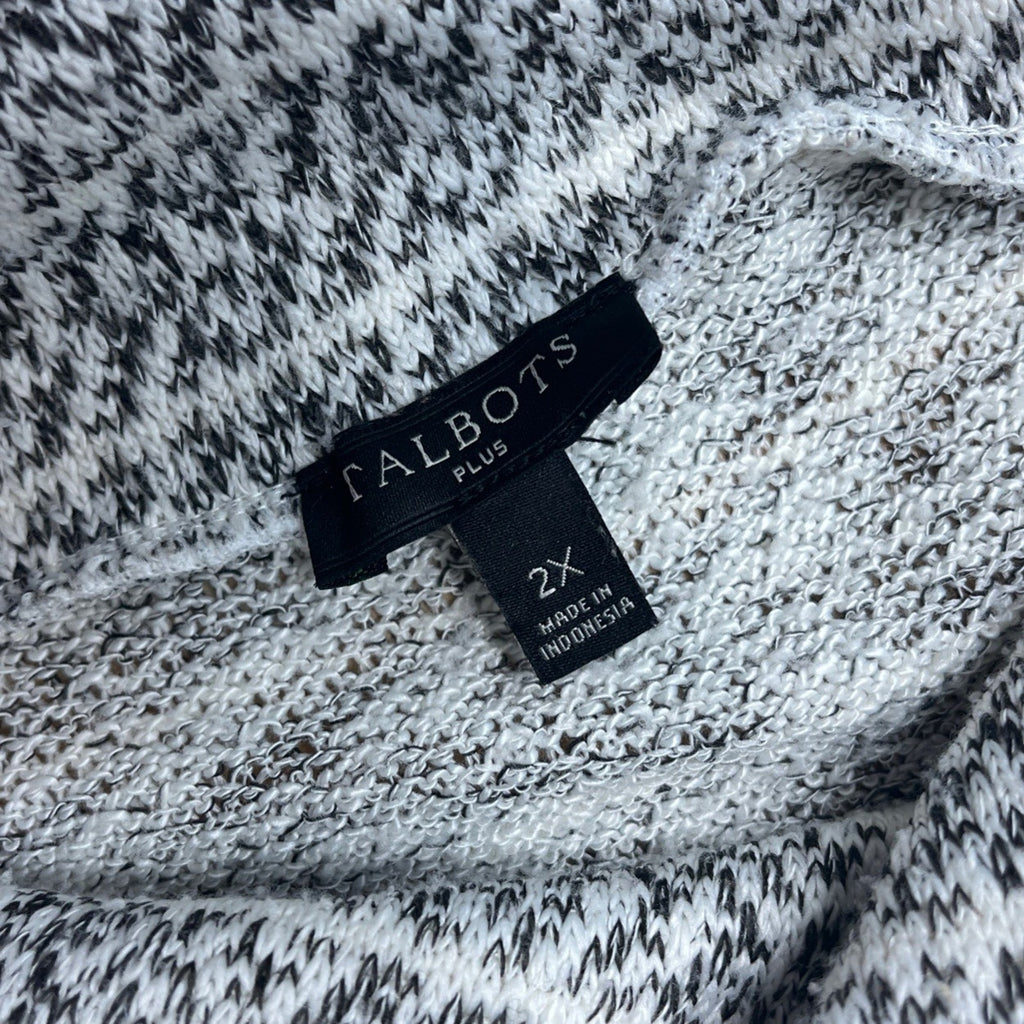 Talbots Black Cream 2X Geometric Crosshatch Pullover Sweater
