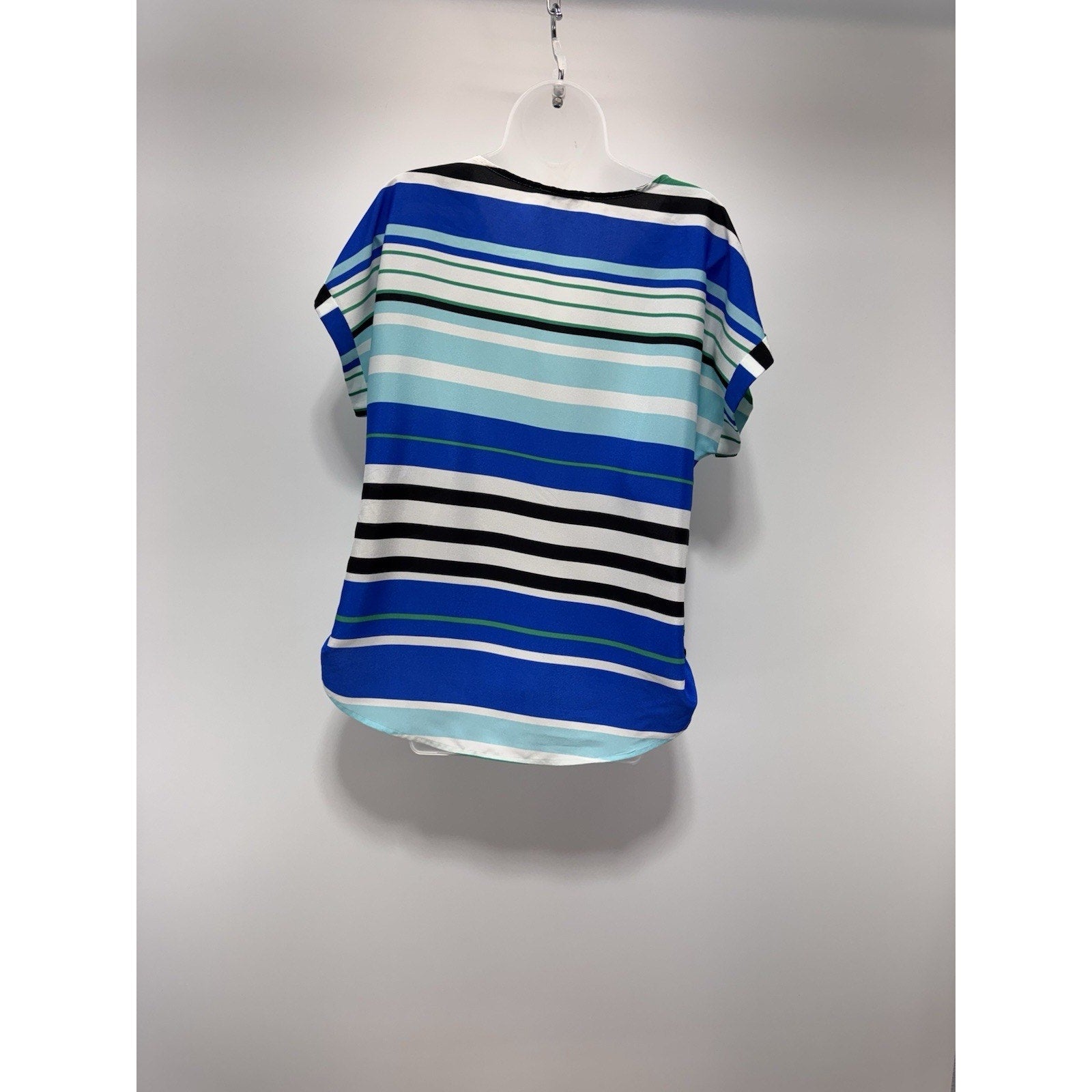 CALVIN KLEIN Blue Black Green Striped Blouse Women’s Size Large