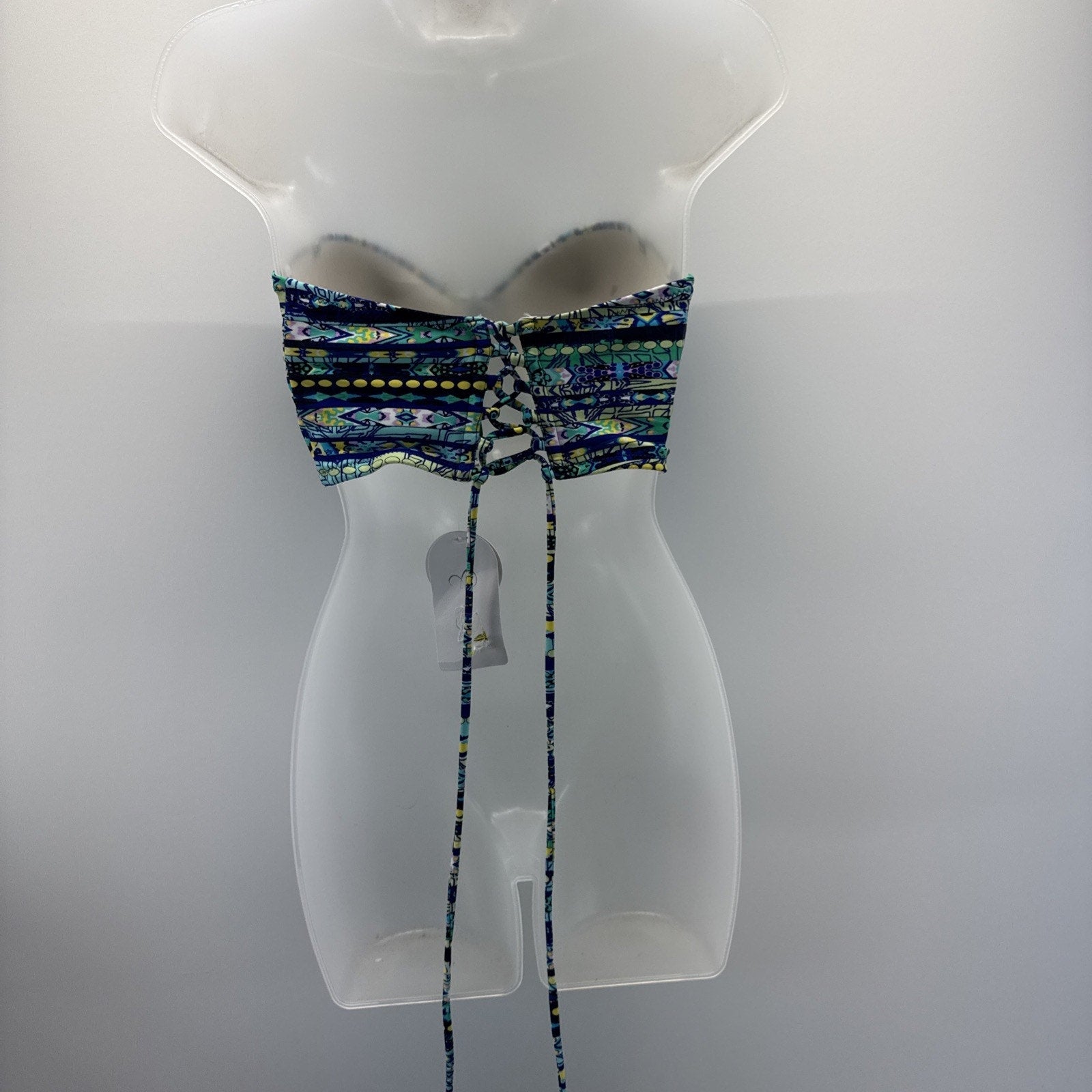 Jessica Simpson Bikini Top Blue Green Geometric Print Women’s Size Large
